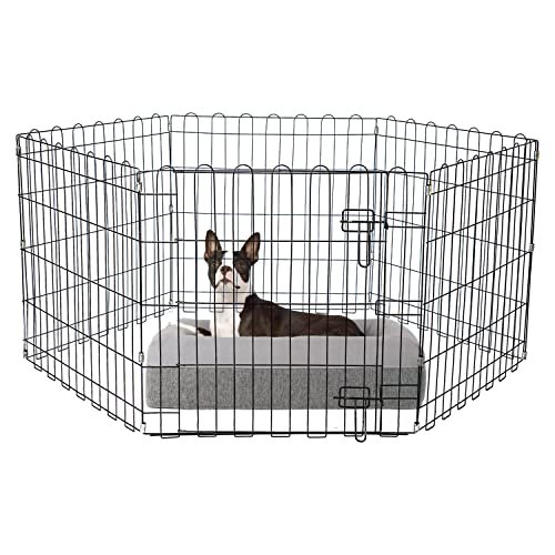 Midwest Homes for Pets Foldable Metal Pet Dog Exercise Fence Pen with Gate - 60 X 60 X 24 Inches, Suitable for All Types of Small Breeds, Puppies