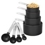 MobFest® Measuring Cup & Spoon Set, Food Grade Plastic, Stainless Steel Handle Engraved Measurements, Cooking Baking Kitchen Tool, Rustproof, Dishwasher Safe, 8 Piece Set