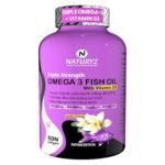 Naturyz Vanilla Flavoured Triple Strength 2500mg Omega 3 Fish Oil with Vitamin D3|Highest Strength 2000 mg Omega 3 Per Serving (EPA 1200mg DHA 800mg) Deep Sea Fish Oil for Unisex-60 Capsules,100 grams