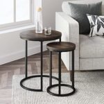 Onlinecollection Nesting Stacking Round Coffee Tables for Living Room Stylish Side Tables Set of 2 Perfect for Couch Living Room and Modern Home Decor (Brown & Black)