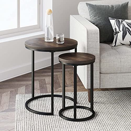 Onlinecollection Nesting Stacking Round Coffee Tables for Living Room Stylish Side Tables Set of 2 Perfect for Couch Living Room and Modern Home Decor (Brown & Black)