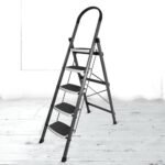 Plantex 5 Step Ladder - Foldable Steel -Wide Anti Skid Steps - 5 Year Manufacturer Warranty(Gray & White)