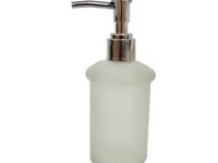 Pure Source India Soap Dispenser Bottle Set with Pump for Hand Wash in Bathroom Kitchen Sink, Frostate Glass Body and Chrome Finish top, (150 ML)