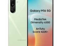 Samsung Galaxy M16 5G (Mint Green, 4GB RAM, 128 GB Storage) | MediaTek Dimensity 6300 | AnTuTu Score 422K+ | Super Amoled Display | AI | 25W Fast Charging | 6 Gen of OS Upgrades | Without Charger