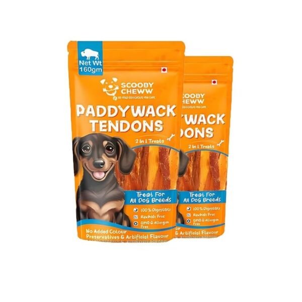 Scooby Cheww Natural 2 in 1 Dog Treat from Buffalo Neck Tendon Paddywack, 100% Natural Protein, Rawhide Free, Thick Jerky Dog Treats, Long Lasting Chew Stick (160g Pack of 2)
