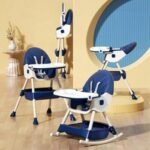 StarAndDaisy Baby High Chair Recline Highchair/Baby Feeding Chair with Height Adjustable Seate/Upgraded Kids High Chair with Wheel and PU Cushion pad (Royal Navy Blue)