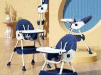 StarAndDaisy Baby High Chair Recline Highchair/Baby Feeding Chair with Height Adjustable Seate/Upgraded Kids High Chair with Wheel and PU Cushion pad (Royal Navy Blue)