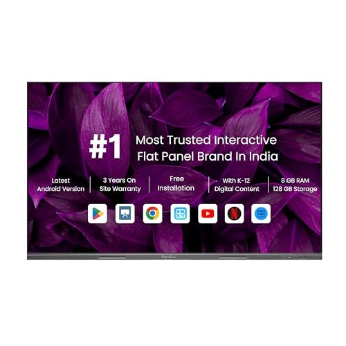 Study'n'Learn 65 Inch EDLA AI 8GB |128GB Interactive Flat Panel Android 14.0, 4K UHD Multitouch Screen Display Best for Teaching and Official Use | with K-12 Digital Content