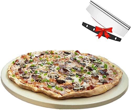 UNIQUE CART Pizza Stone for Oven and Grill,Free Rocker Cutter,Durable and Safe Baking Stone for Grill, Thermal Shock Resistant Cooking Stone-12 Inch