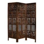 Urbane Crafts Wooden Room Partition/Screen/Room Divider/Room Separator Burnt Wood Finish (Hand Buffing) Frame Traditional Handicrafts 6Ft Height (3 Panel)