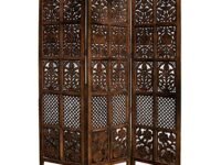 Urbane Crafts Wooden Room Partition/Screen/Room Divider/Room Separator Burnt Wood Finish (Hand Buffing) Frame Traditional Handicrafts 6Ft Height (3 Panel)