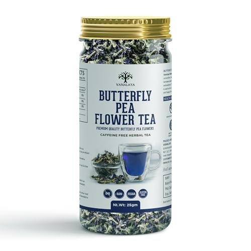 VANALAYA Organic Butterfly Pea Green Tea From Sun Dried Butterfly Pea Flowers For Stress Relief 25Gm