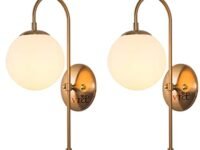 VRCT Set of 2 White Glass Wall lamp, Postmodern Spherical Wall Sconce Living Room Bedroom Restaurant Indoor Lighting (Without Bulb)