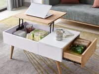 Vandana Interiors,Modern 36.2" Century ply White and Natural Rectangular Coffee Table Whith Drawers Lift Top Hidden Storage Accent Table in White Medium