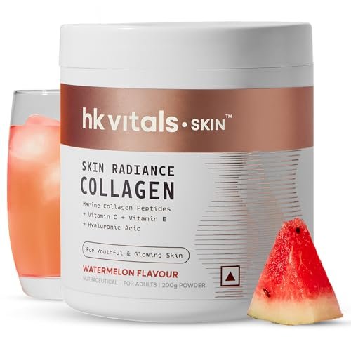hk vitals Skin Radiance Marine Collagen Supplement (Watermelon, 200g) |Vitamin C, E, Sodium Hyaluronate | For Healthy Skin, Hair & Nails