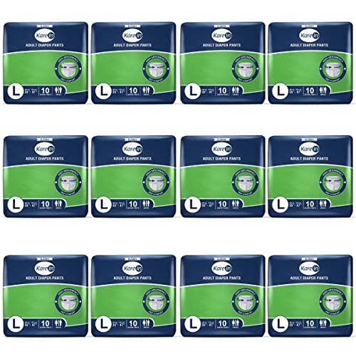 KareIn Classic Adult Diaper Pants, Large 90-120 Cm (35"- 47"), 120 Count, Unisex, Leakproof, Elastic Waist, Wetness Indicator, Pack of 12