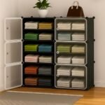 AYSIS Portable Collapsible Wardrobe for Clothes Storage 𝟏𝟐 𝐒𝐡𝐞𝐥𝐟 & 𝟔 𝐃𝐨𝐨𝐫𝐬 – Cloth Organizer Cupboard/Multipurpose Storage/Closet for Bedroom/Living Room/Laundry Room - 𝐁𝐥𝐚𝐜𝐤