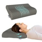 Memory Foam Cervical Neck Pillow | 2 Years Warranty | Pain Relief Sleep, Improves Posture Spinal Alignment, Neck Pain Relief | Medium 21 x 13 x 4 Inch | Black acquard Cover | Pack of 1