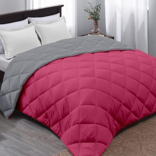 AYKA Reversible Comforter 220 GSM Microfiber Reversible AC Comforter/Blanket for Winter/Quilt/Duvets for King Size Double Bed Comforter (90 * 100, Pink & Grey)| TC - 220