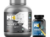 MuscleBlaze Biozyme Performance Whey Protein Powder, Rich Chocolate (2kg / 4.4lbs) & Magnesium Glycinate 2000mg (60 Tablets) | Pack of 2
