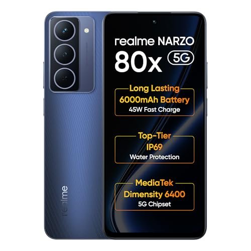 realme NARZO 80x 5G (Deep Ocean,8GB+128GB) | | Dimensity 6400 5G Chipset | 6000mAh Long-Lasting Battery | 45W Fast Charge | 120Hz Eye Comfort Display | IP69 Top-Tier Waterproof