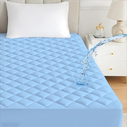 Ayka Waterproof Cotton Quilted Mattress Protector Queen Size Breathable Hypoallergenic Noiseless Ultra Soft Fitted Bed Protector 78x60 inch Mattress/Bed Cover (Queen 78x60 inch | 6.5x5 ft, Blue)
