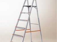 6 Step Foldable Aluminium Step Ladder with Tool Tray and Build in Bucket Holder for Home Use, Lightweight and Anti-Slip Multipurpose 250 Kg Load Bearing with 5-Year Warranty