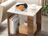 ABOUT SPACE Wooden Center Table, End Sofa Side Table, Bedside Table, Corner Coffee Table with Solid Finish Space Saving Furniture with Storage for Living Room, Bedroom (Walnut - L 40 x B 45 x H 45 cm)