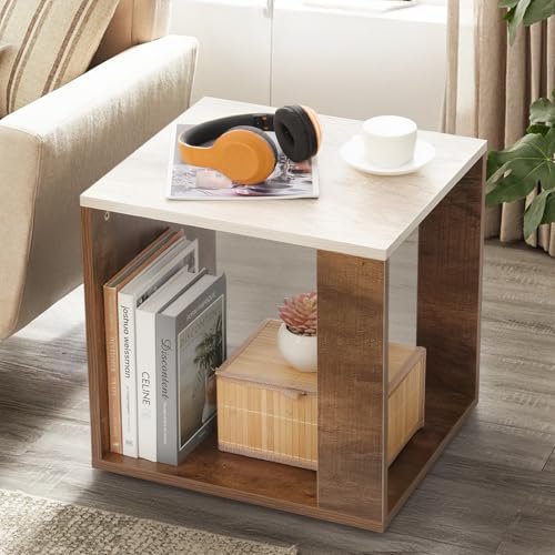 ABOUT SPACE Wooden Center Table, End Sofa Side Table, Bedside Table, Corner Coffee Table with Solid Finish Space Saving Furniture with Storage for Living Room, Bedroom (Walnut - L 40 x B 45 x H 45 cm)