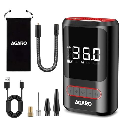 AGARO Galaxy Cordless Tyre inflator , for Cars & bikes, up to 150 PSI , 2X2000 mAh battery, Power Bank, LED flash light, Rechargeable Type C Port, Digital Display, Multiple Nozzles, Plastic