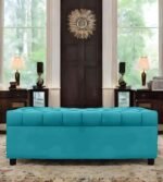 AMATA Eagle 2 Seater Ottoman/pouffe Sky Blue Suede Velvet Fabric Perfect for Home Living Office Room and Guests (Sky Blue 3, 2 Seater)(3 Year Warranty)