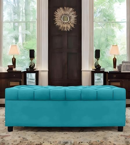 AMATA Eagle 2 Seater Ottoman/pouffe Sky Blue Suede Velvet Fabric Perfect for Home Living Office Room and Guests (Sky Blue 3, 2 Seater)(3 Year Warranty)
