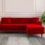 AMATA Elegant Solid Wood 4 Seater red Suede Velvet Fabric Sofa with Two Cushions Perfect for Home Office Guests Living Room (L Shape, Red1)(3 Year Warranty)