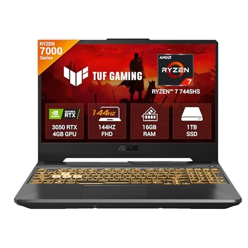 ASUS TUF A15, AMD Ryzen 7 7445HS,Gaming Laptop(RTX 3050-4GB/75W TGP/16GB RAM/1TB SSD/FHD/15.6"/144Hz/Backlit Keyboard/48Whrs/M365 Basic (1Year)*/Office Home 2024/Graphite Black/2.3 Kg)FA506NCG-HN251WS