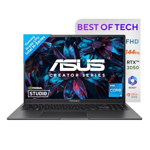 ASUS Vivobook 16X 13th Gen,Intel Core i5-13420H Creator/Gaming Laptop(NVIDIA RTX 3050-4GB/16GB/512GB/FHD+/16.0"/144Hz/Windows 11/M365 Basic(1Year)*/Office Home 2024/Indie Black/1.67 kg)K3605VC-RP412WS