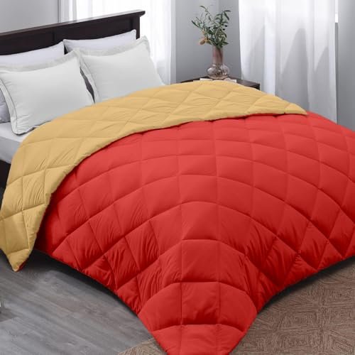 AYKA Reversible Comforter 220 GSM Microfiber Reversible AC Comforter/Blanket for Winter/Quilt/Duvets for King Size Double Bed Comforter (90 * 100, Beige & Red)| TC - 220