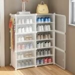 AYSIS Plastic Shoe Rack for Home | 𝟏𝟐 𝐒𝐡𝐞𝐥𝐟 Shoe Rack with Door 𝐌𝐚𝐠𝐧𝐞𝐭𝐬 for Home Storage Plastic Box Organizer, Metal Door Frame, Chappal Slipper Sandals Stand (White, 12-Shelf-6-Door)