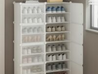 AYSIS Plastic Shoe Rack for Home | 𝟏𝟔 𝐒𝐡𝐞𝐥𝐟 Shoe Rack with Door 𝐌𝐚𝐠𝐧𝐞𝐭𝐬 for Home Storage Plastic Box Organizer, Metal Door Frame, Chappal Slipper Sandals Stand (White, 16-Shelf-8-Door)