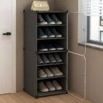AYSIS Plastic Shoe Rack for Home | 𝟔 𝐒𝐡𝐞𝐥𝐟 DIY Shoe Rack with Door for Home Storage Plastic Box Organizer, Metal Door Frame, Chappal Slipper Sandals Stand (Grey, 6-Shelf-2-Door)