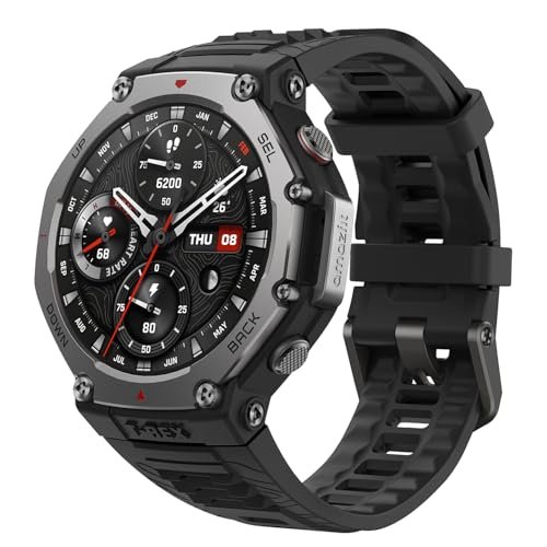 Amazfit T-Rex 3 Outdoor Rugged Military 48mm Smart Watch, Built in GPS, 27 Days Battery Life, Offline Maps, 2000 Nits Brightness, 10 ATM Water Resistance, AI Coach, for iOS & Android (Onyx)
