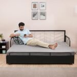 Amazon Brand - Solimo Darius Metal Sofa Cum Bed (Black) 3 Seater, Double