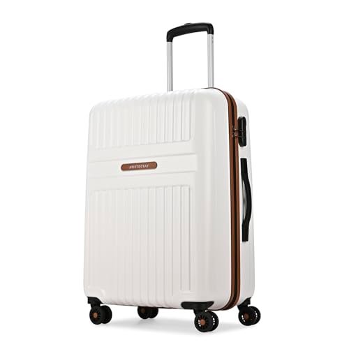 Aristocrat Atlas Check-in Trolley Bag 66cm | Medium | Hard Luggage | Smooth 8-Wheel Suitcase | Secure Combination Lock with Sturdy Zipper | Full Fabric Convipack | 3-Year Warranty (Pearl White)