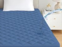 Ayka Waterproof Cotton Quilted Mattress Protector Queen Size Breathable Hypoallergenic Noiseless Ultra Soft Fitted Bed Protector 75x60 inch Mattress/Bed Cover (Med Blue, Queen (75 * 60”))