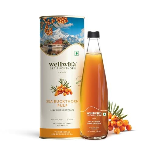 Ayuzera (Wellwith) Himalayan Sea Buckthorn Pulp Concentrate 300ml | Cold-Pressed | Makes 50 Glasses | Natural Vitamin C, Omega 3 6 7 9, Antioxidants | Immunity, Skin Glow & Gut Health Support | Herbal Juice Seabuckthorn Supplement