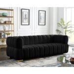 BLACK OAK R3'' Velvet Tuxedo Arm Sofa 3 Seater Sofa Three Seater Sofa for Living Room Guest Room Hotels (Black) 3-Person Sofa