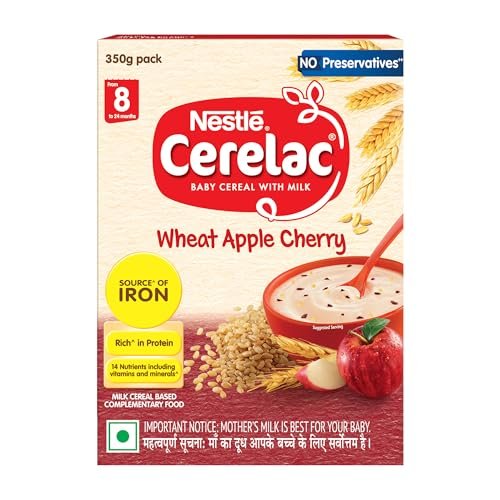 CERELAC Baby Food Cereal | No Preservatives | Wheat Apple Cherry for 8 to 24 Months Baby | Source of Iron & Protein for Babies | Instant Cereal | 350g