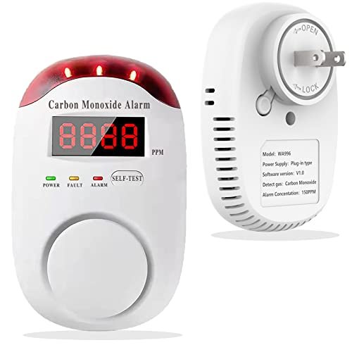Carbon Monoxide Detectors Portable Carbon Monoxide Detector for Travel Carbon Monoxide Detector Plug in Wall with LED Digital Display Voice Light Plug and Play
