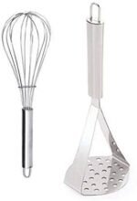 Combo Set of Stainless Steel Egg Whisk/Egg Beater with Stainless Steel Masher