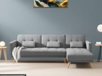 Convertible Futon RHS 4 Seater Sofa Cum Bed with Adjustable Backrest Sofa for Living Room (Grey Colour) Premium Fabric Sofa