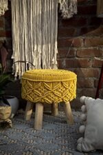 Cotton You & We Royal Aesthetic Mustard Macrame Stool, 40.6 Centimeters, Yellow